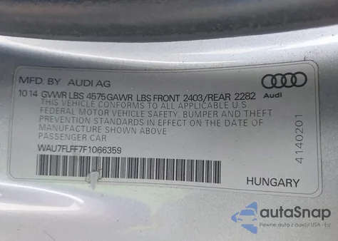 2015 Audi A3 2.0T Premium z USA, uszkodzony, nr VIN WAU7FLFF7F1066359